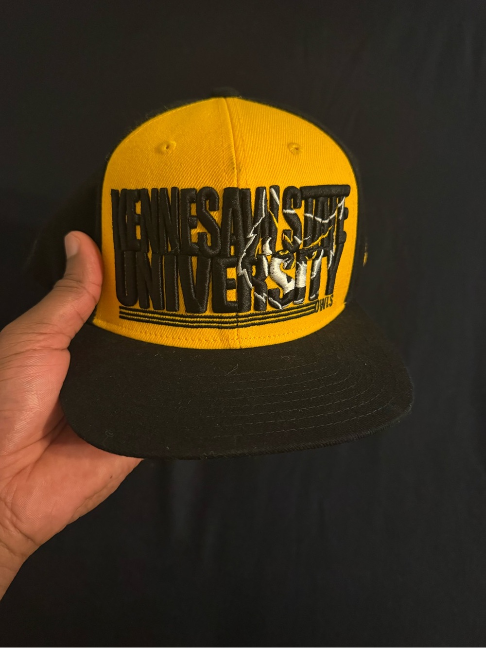 Kennesaw State University Owls Snapback Hat Yellow Black Flat Brim Cap